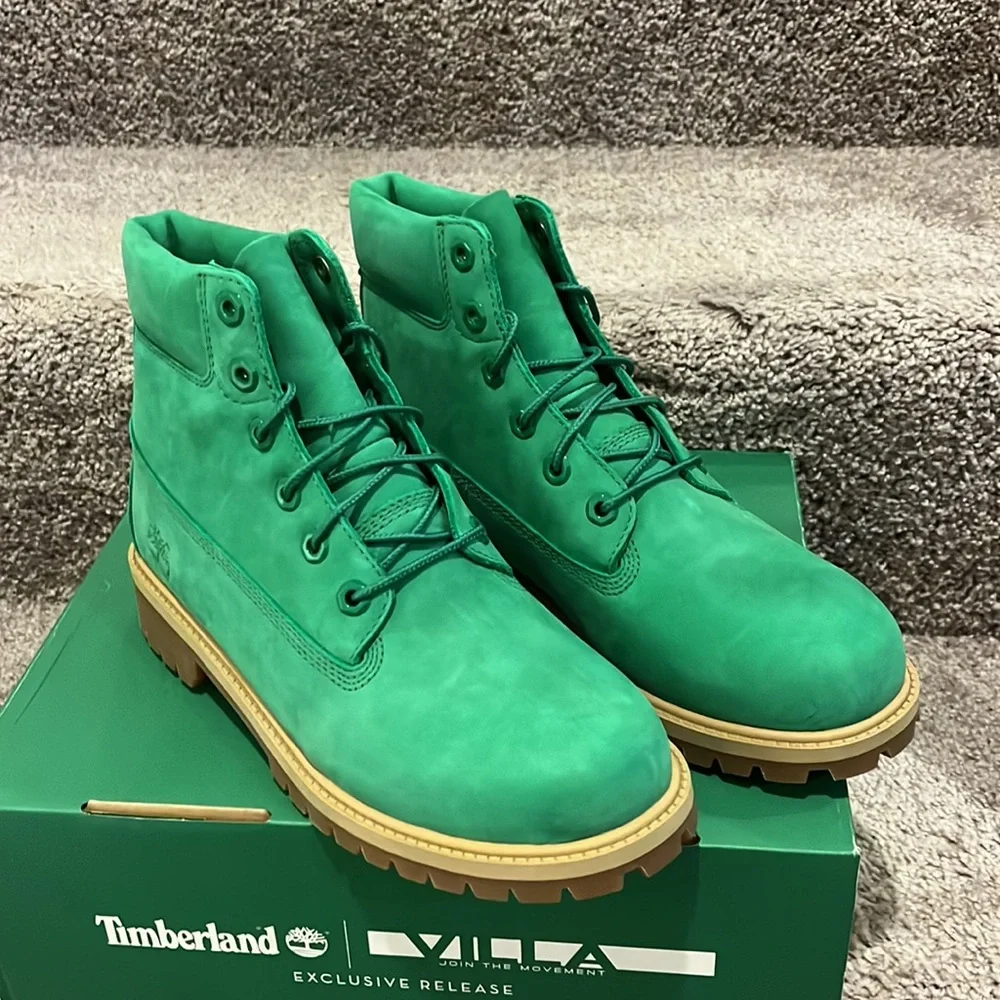 Timberland x Villa 6” Premium WPBT bright green Boots Boys size 6.5 Junior Youth